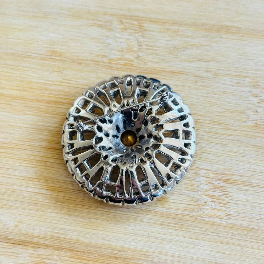 VTG Art Deco Reinad Brooch Pin Crystal Baguettes‎ Marquise Jeweled Retro Silver